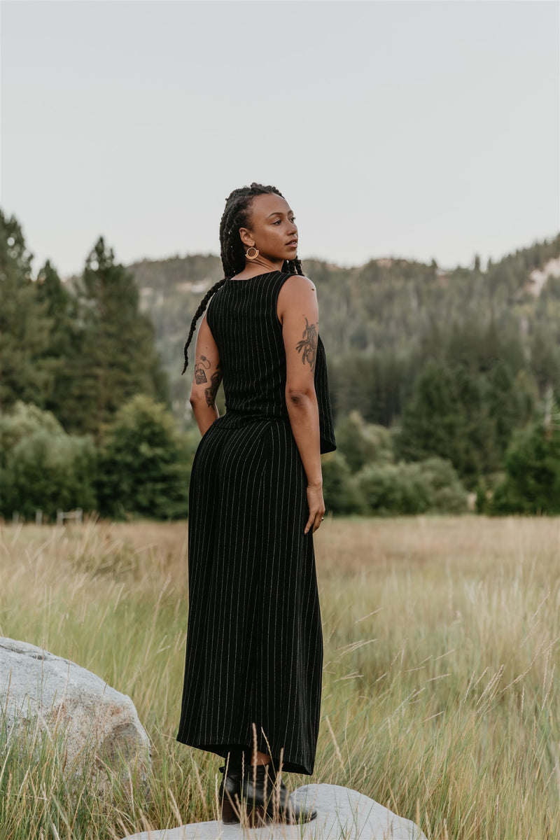 Rue Pants in Black Linen PinStripe