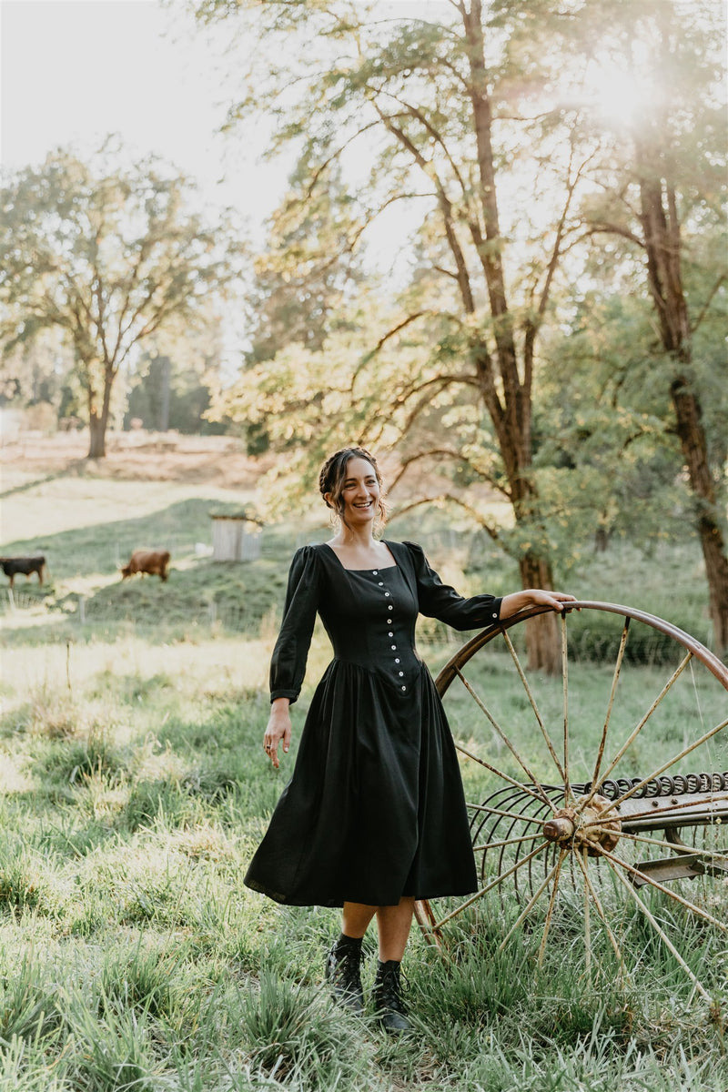 Prairie Dress in Black Linen 2X Prairie Dress in Black Linen 2X