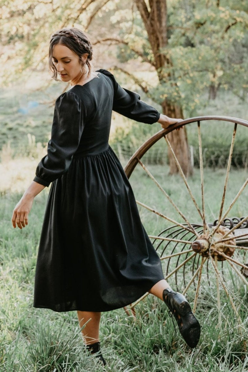 Prairie Dress in Black Linen 2X Prairie Dress in Black Linen 2X