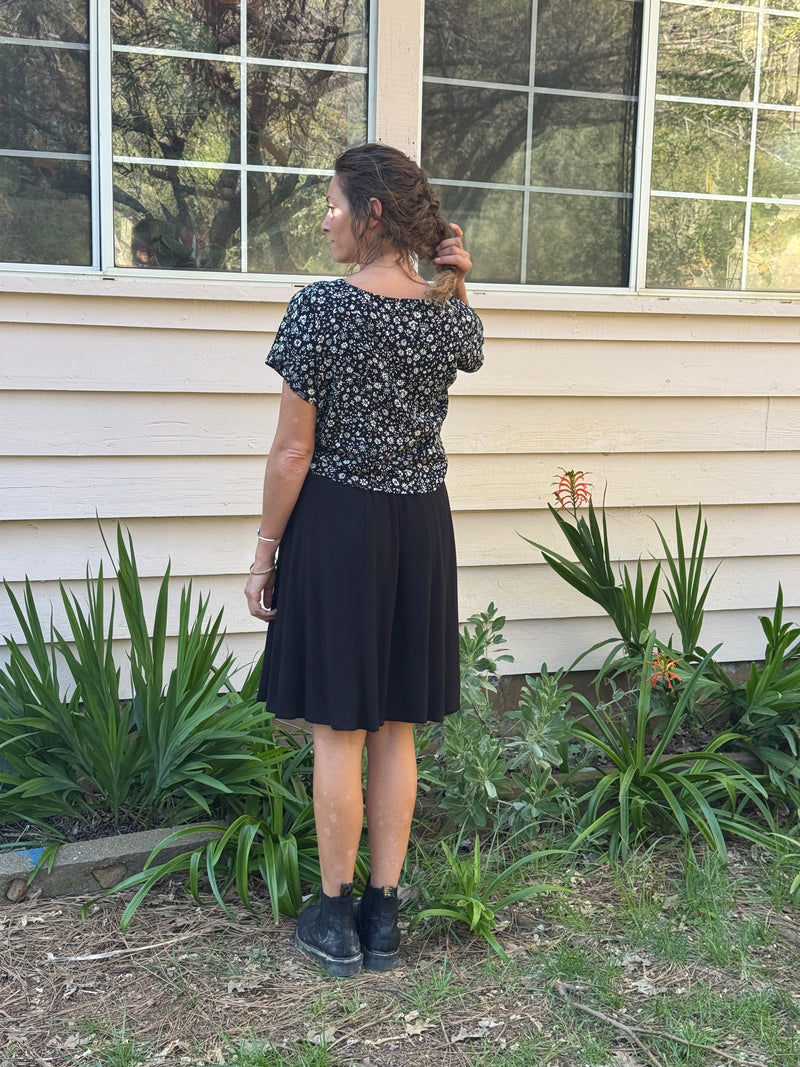 Dolman Top in Black & White Floral Crepe