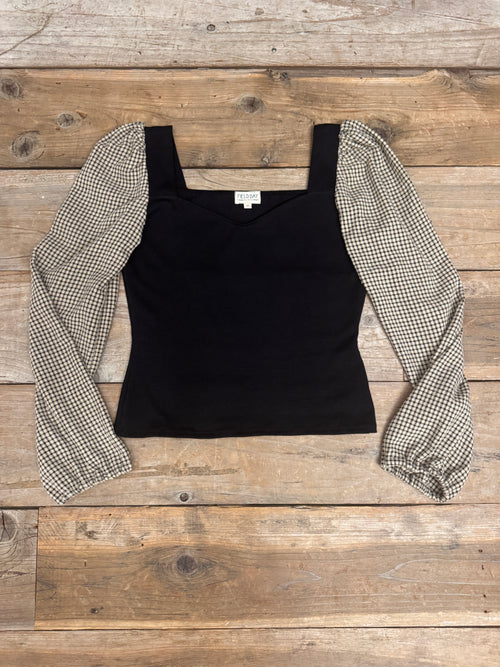 Elizabeth Top in Black on Gingham Cotton