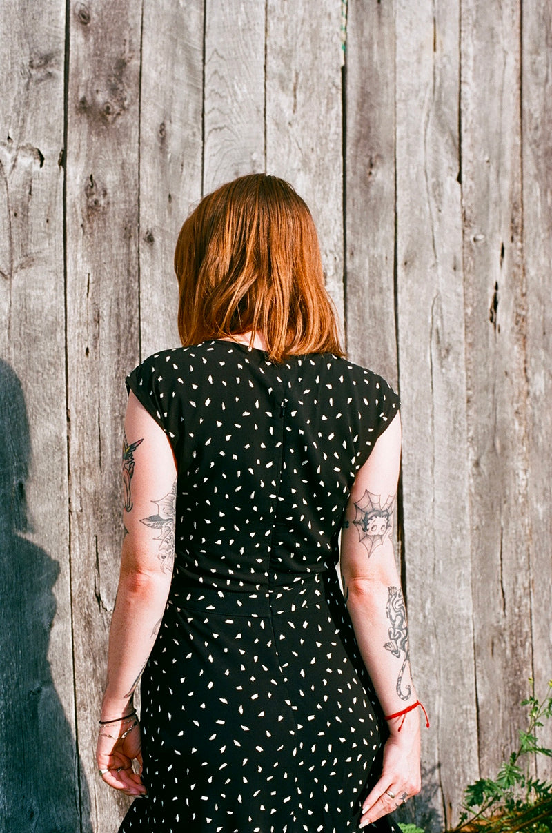 Xena Dress in Black Abstract Dot S Xena Dress in Black Abstract Dot S