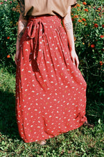Maxi Wrap Skirt in Rust Floral Crepe