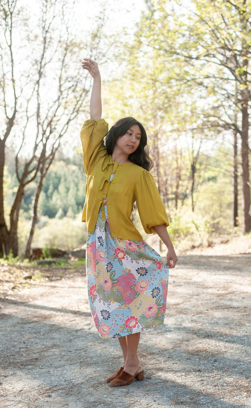 Poet Top in Mustard Crepe