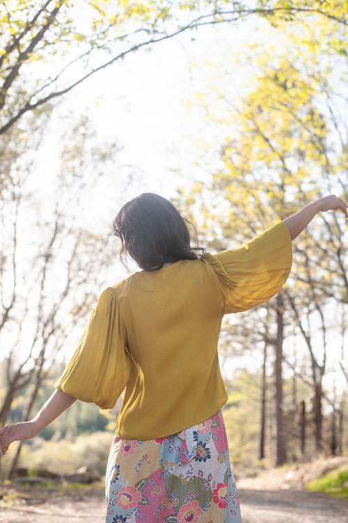 Poet Top in Mustard Crepe
