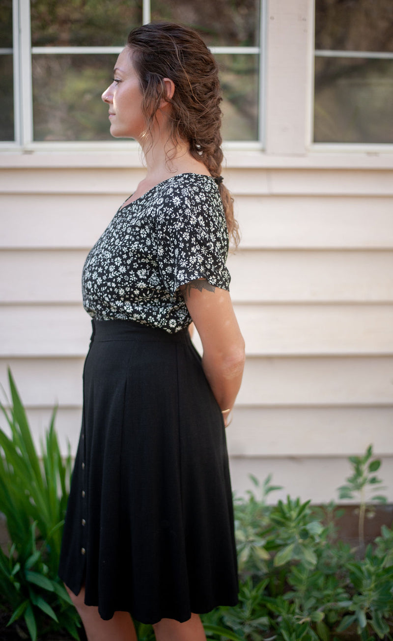 Dolman Top in Black & White Floral Crepe