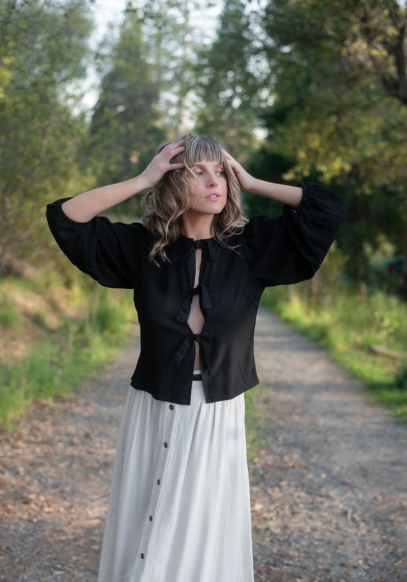 Poet Top in Black Cotton