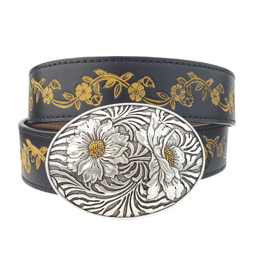 Popular Sunflower Buckle with Vintage floral tooled belt