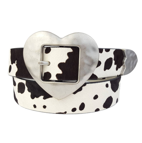 Vintage Love Heart Buckle w Cow Hair Leather Belt
