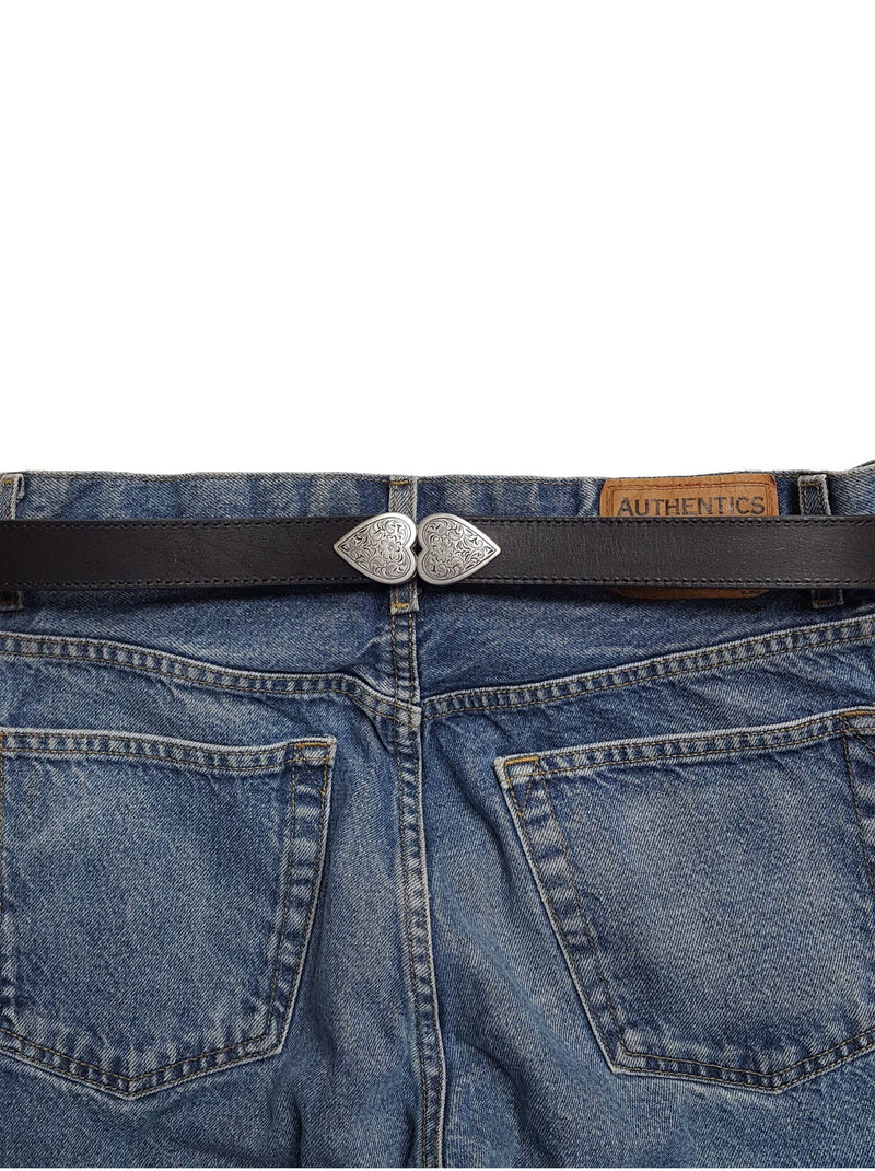 Genuine Leather Belt with Silver Heart Connectors