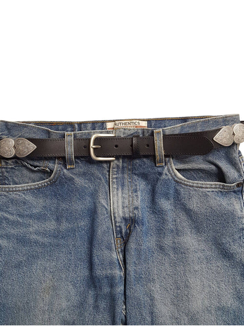 Genuine Leather Belt with Silver Heart Connectors