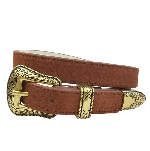 Genuine Suede Leather Belt w. Western Buckle set