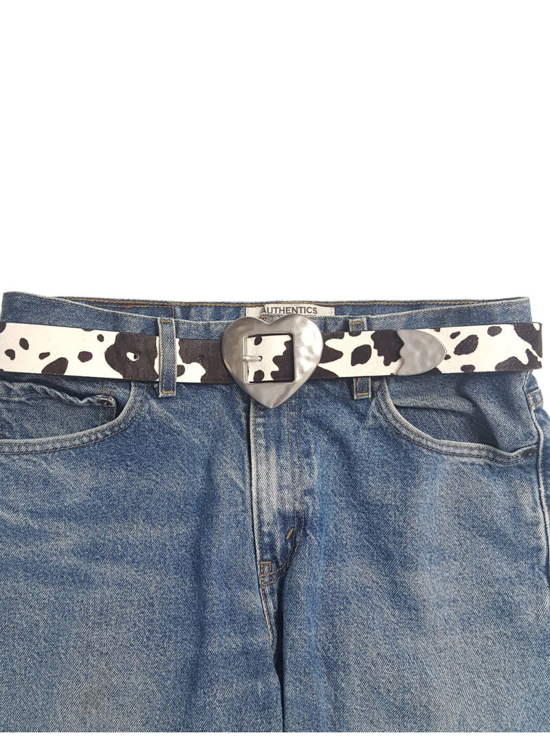 Vintage Love Heart Buckle w Cow Hair Leather Belt