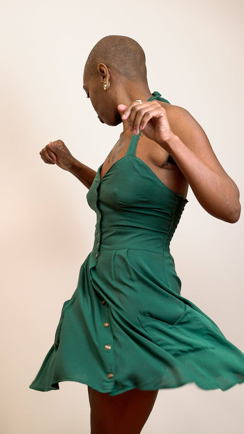 Bedding Dress in Emerald Green Challis L Bedding Dress in Emerald Green Challis L