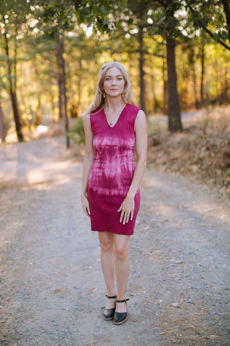 slinky dress SARAH IN GREEN framing the shoulders beautifully Hot Pink Slinky Knit Dress