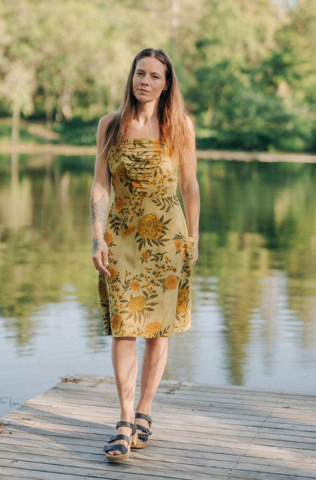 Uriah Dress in Mustard Marigold Linen XL