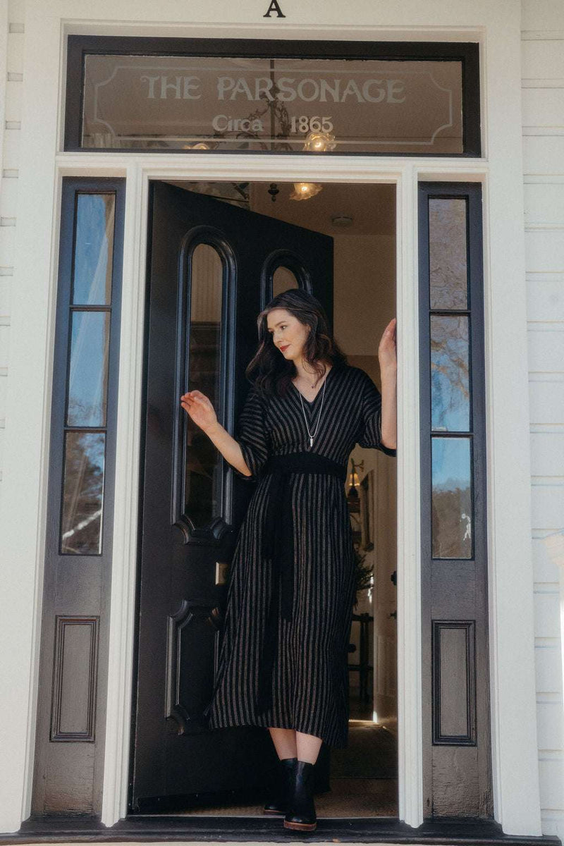 cotton day dress Diana Dress in Black 2 Tone Stripe Cotton 3XL