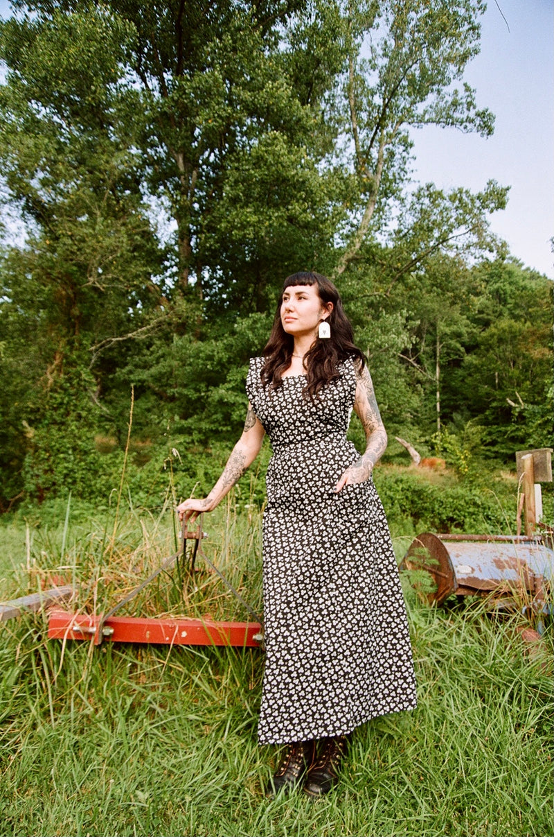 Ivy Dress in Black & White Flower