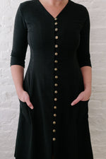 Fiona Dress in Black Linen