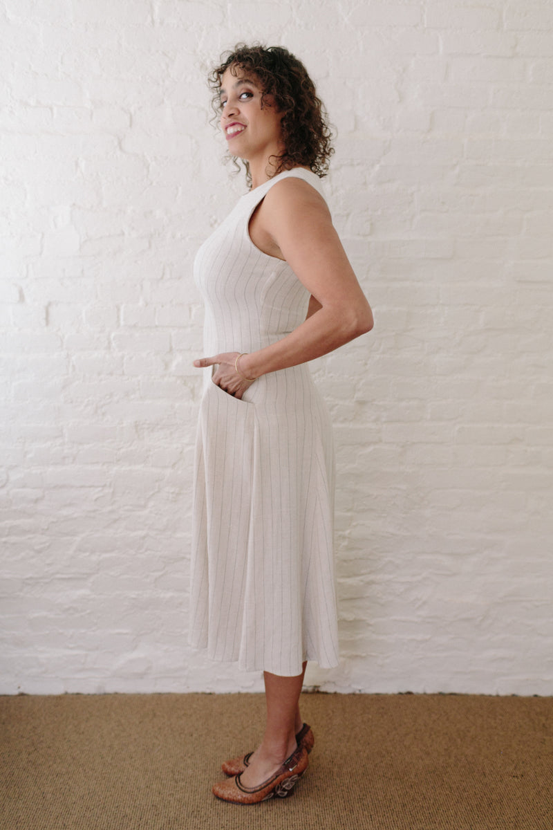 Lori Dress in Oat Linen Stripe