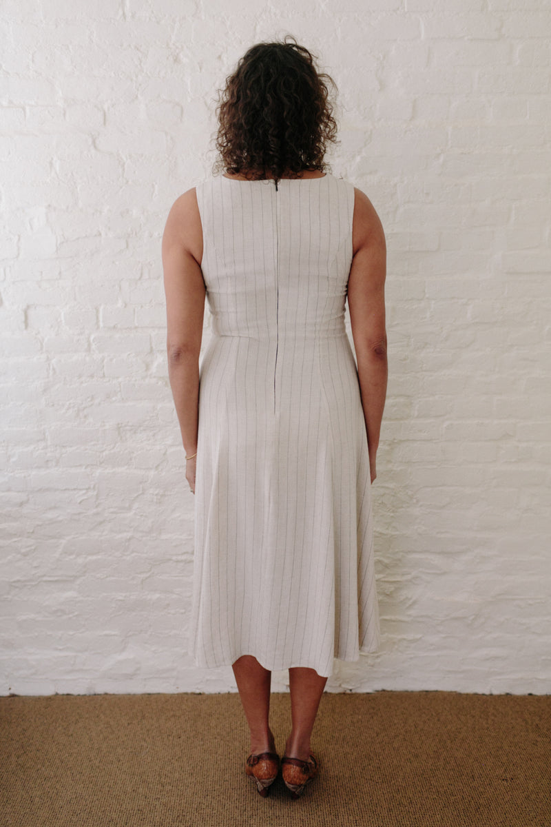 Lori Dress in Oat Linen Stripe