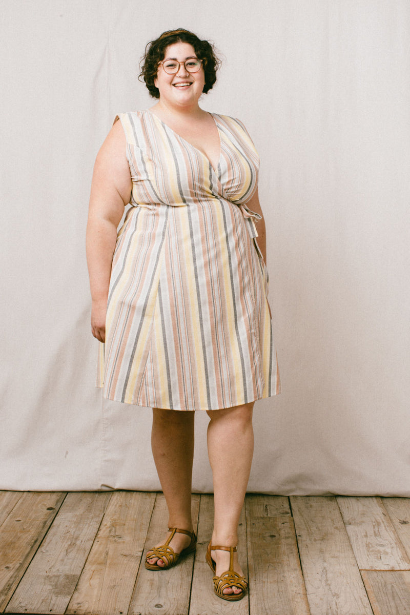 Thea Dress in Linen Stripe