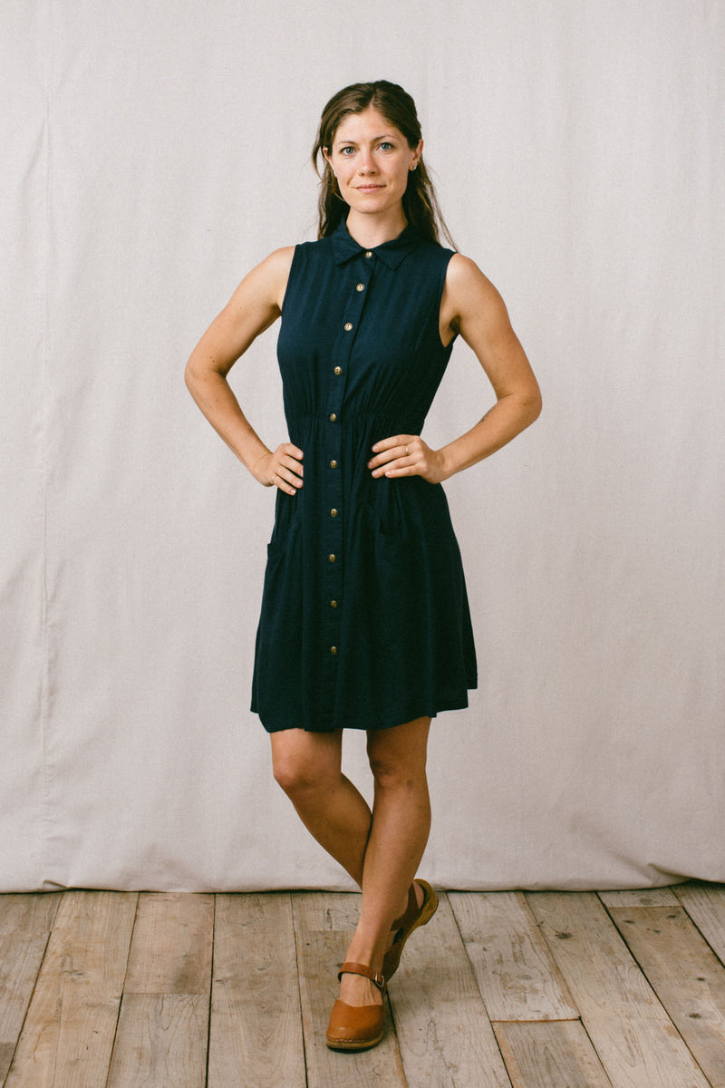 Mona Dress in Navy Challis