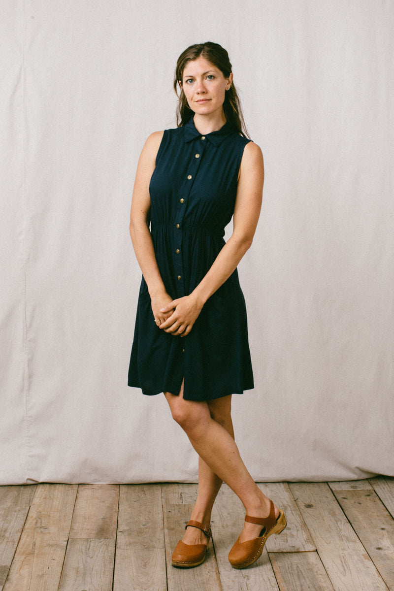 Mona Dress in Navy Challis