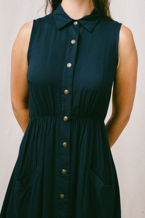 Mona Dress in Navy Challis