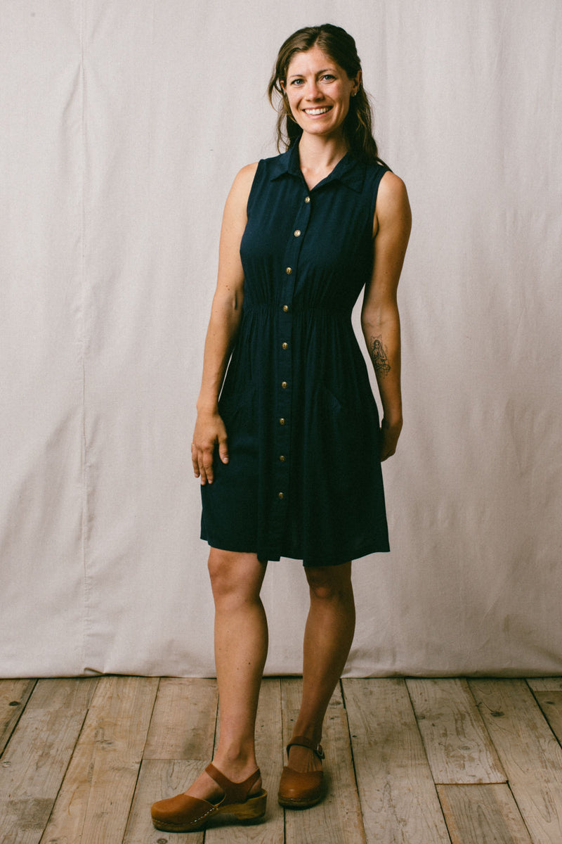 Mona Dress in Navy Challis