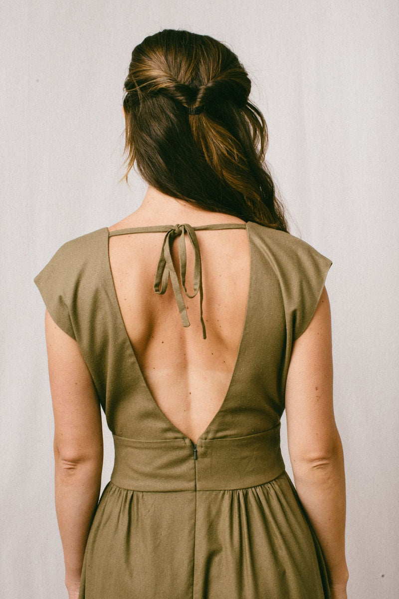 Joy dress in Olive Raw Silk