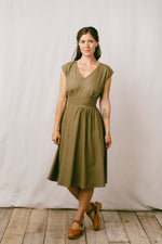 Joy dress in Olive Raw Silk