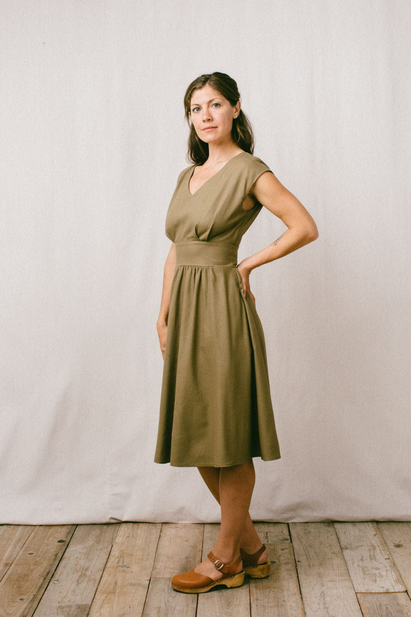 raw silk green dress Joy dress in Olive Raw Silk Field Day