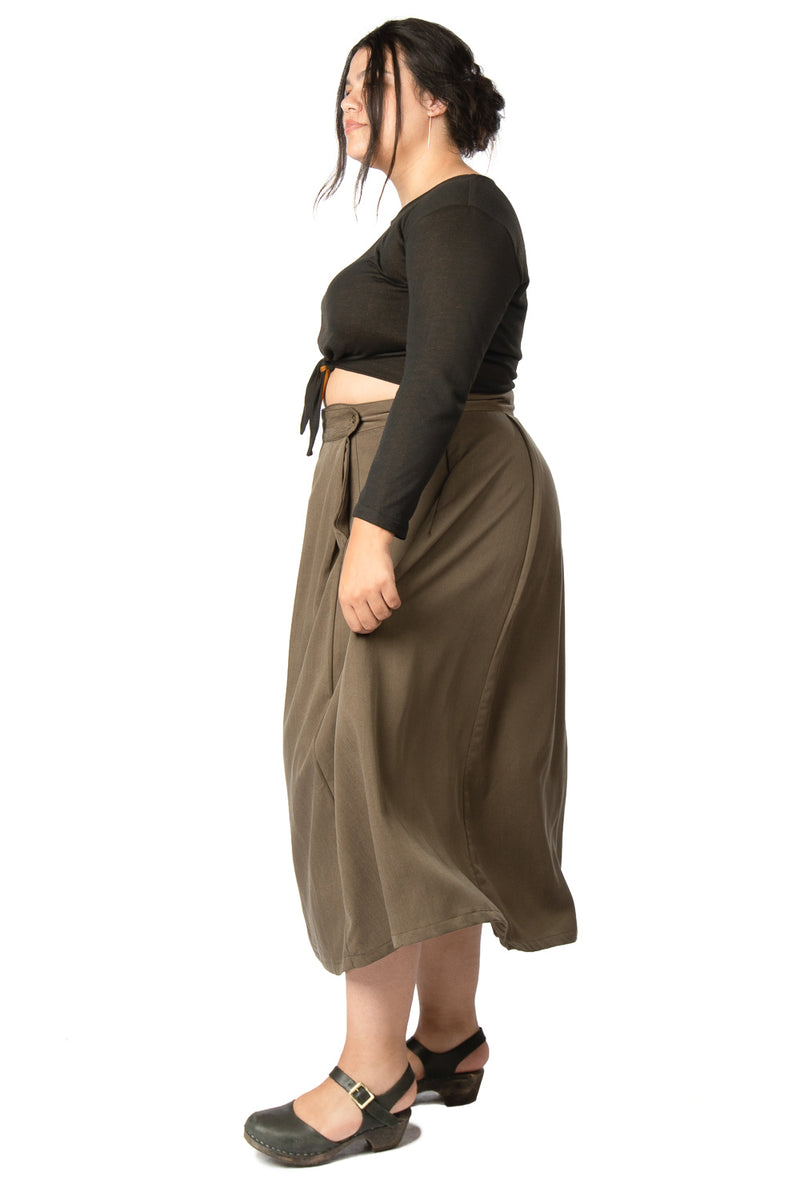 Rue Skirt in Olive Tencel