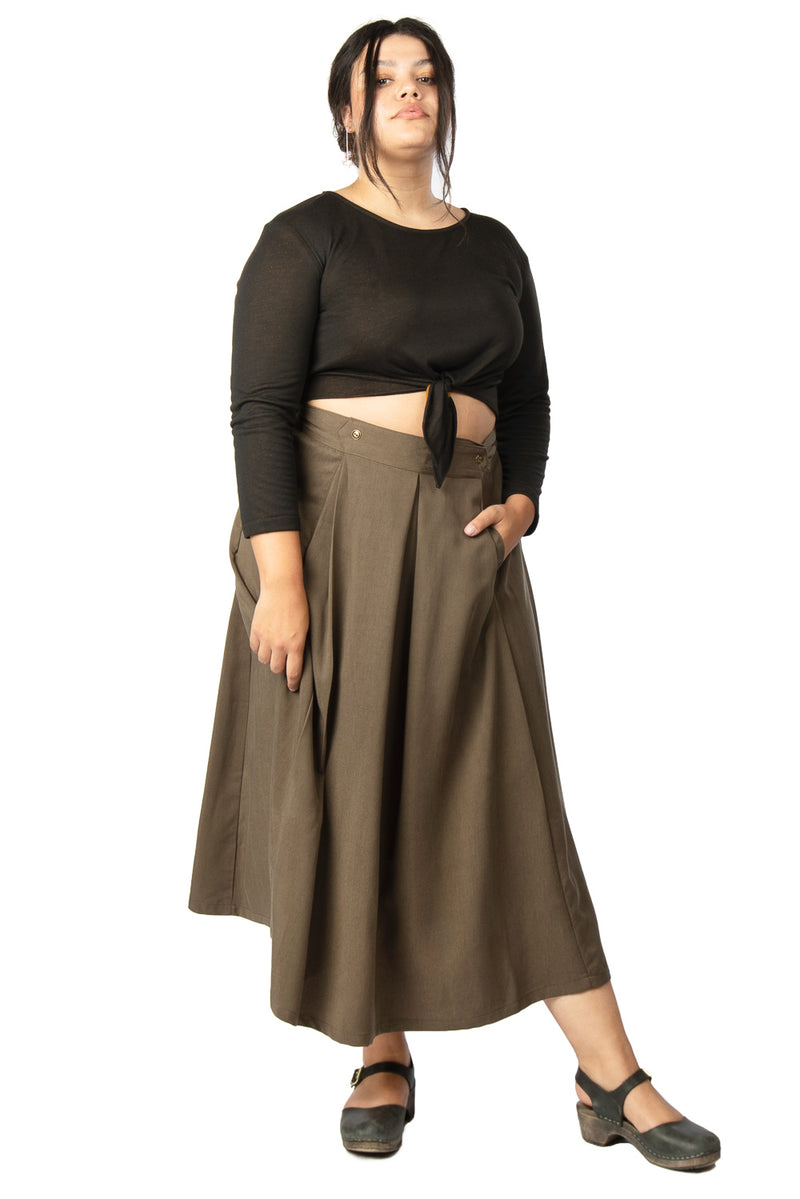 Rue Skirt in Olive Tencel