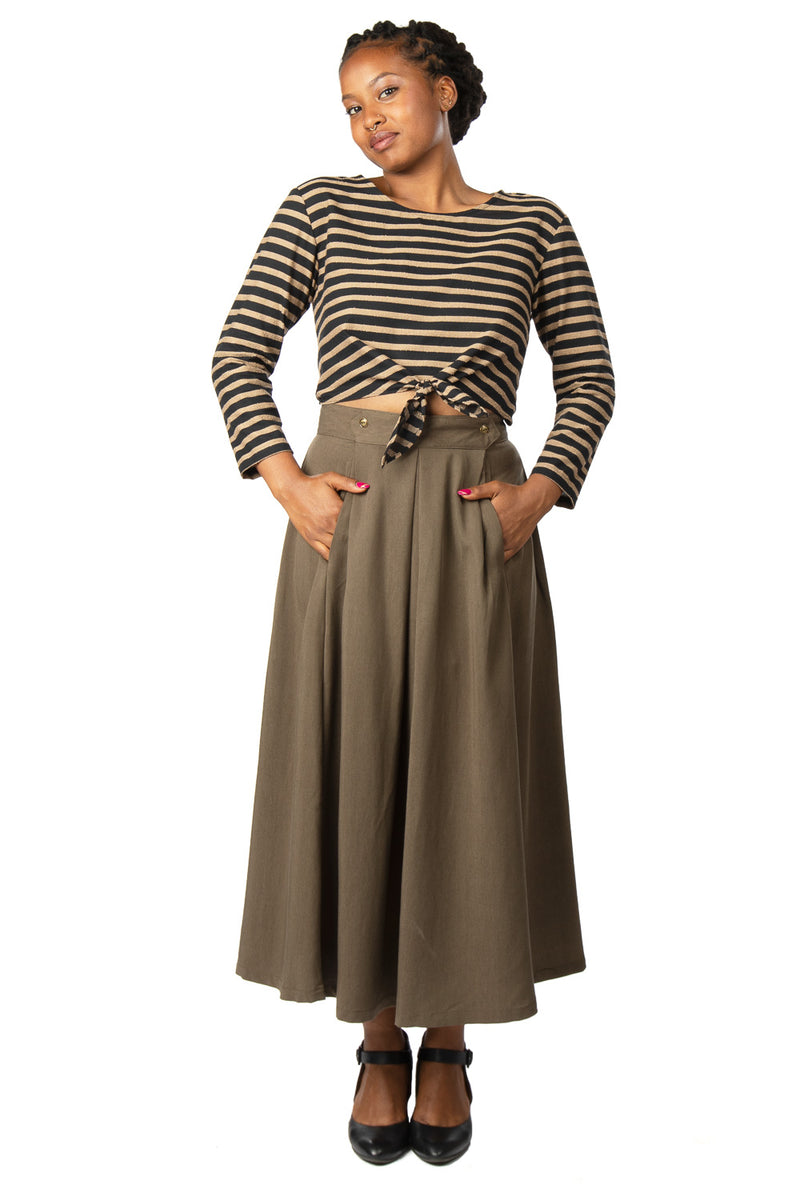 Rue Skirt in Olive Tencel