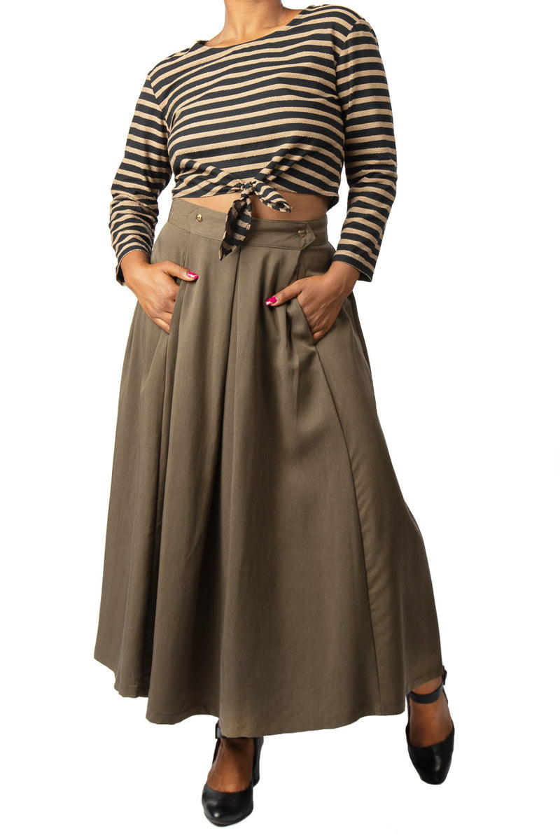 Rue Skirt in Olive Tencel