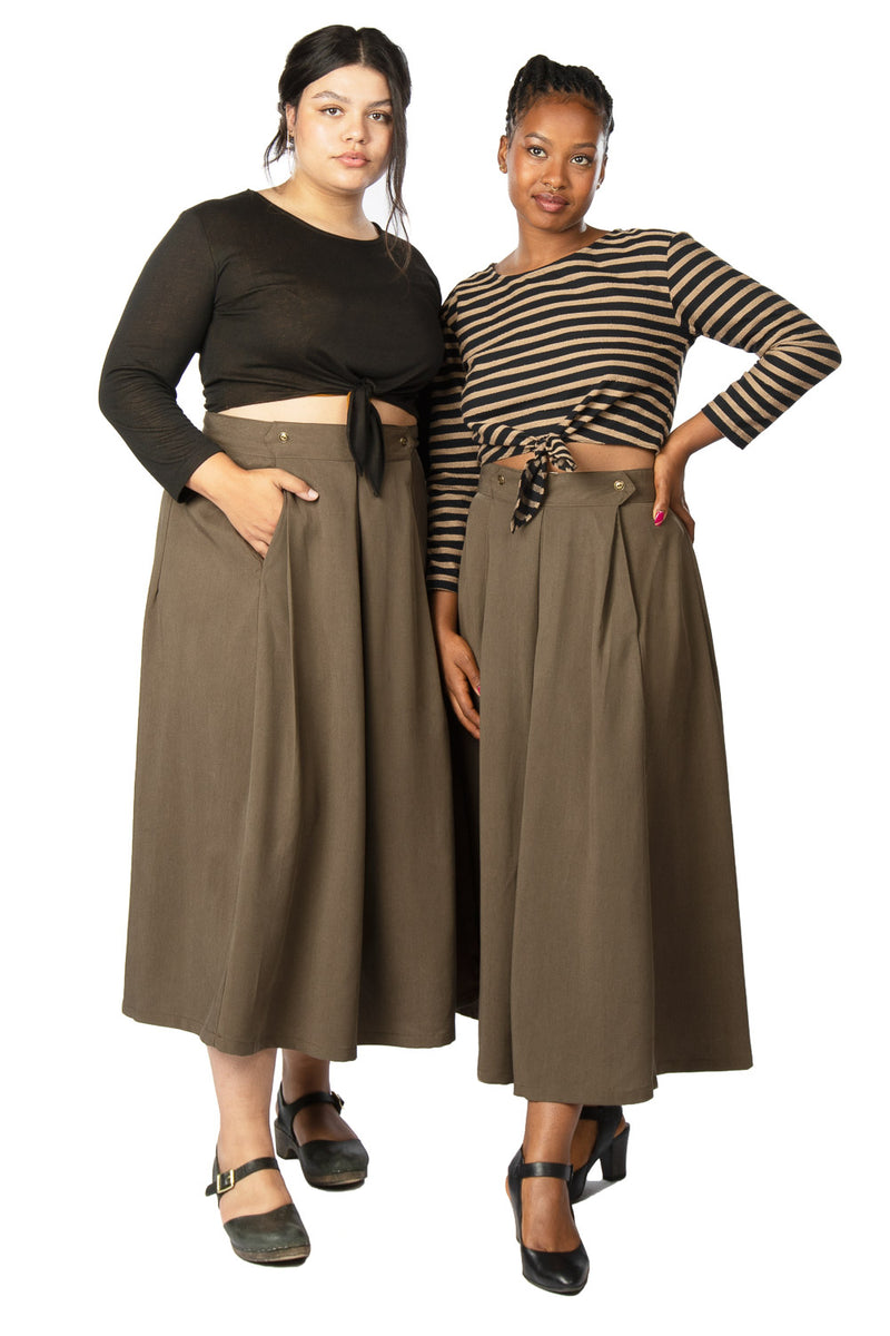 Rue Skirt in Olive Tencel