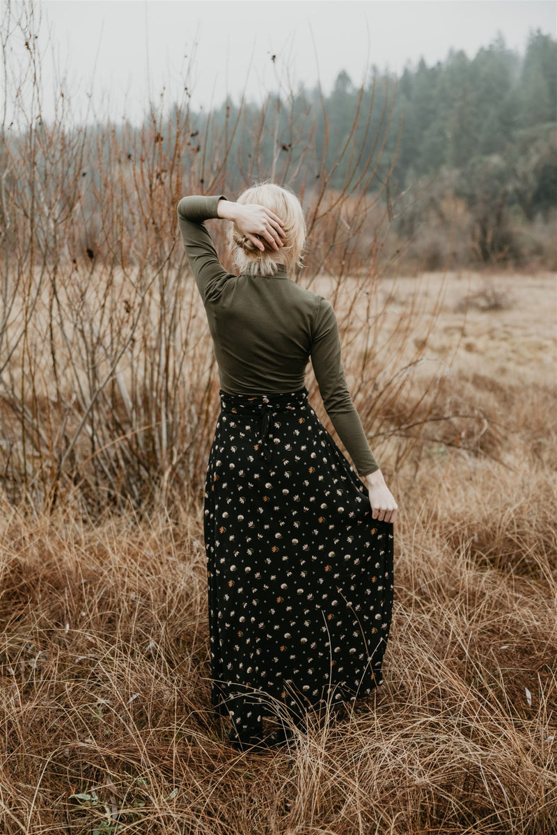 Maxi Wrap Skirt in Black Floral