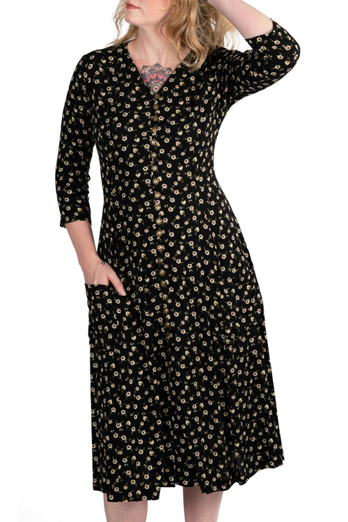 Fiona Dress in Black Floral Crepe