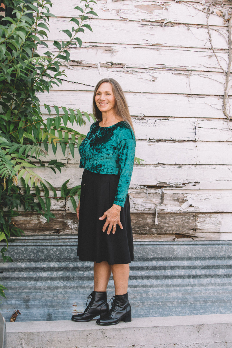 Shelby Crop Top in Spruce Crushed Velvet