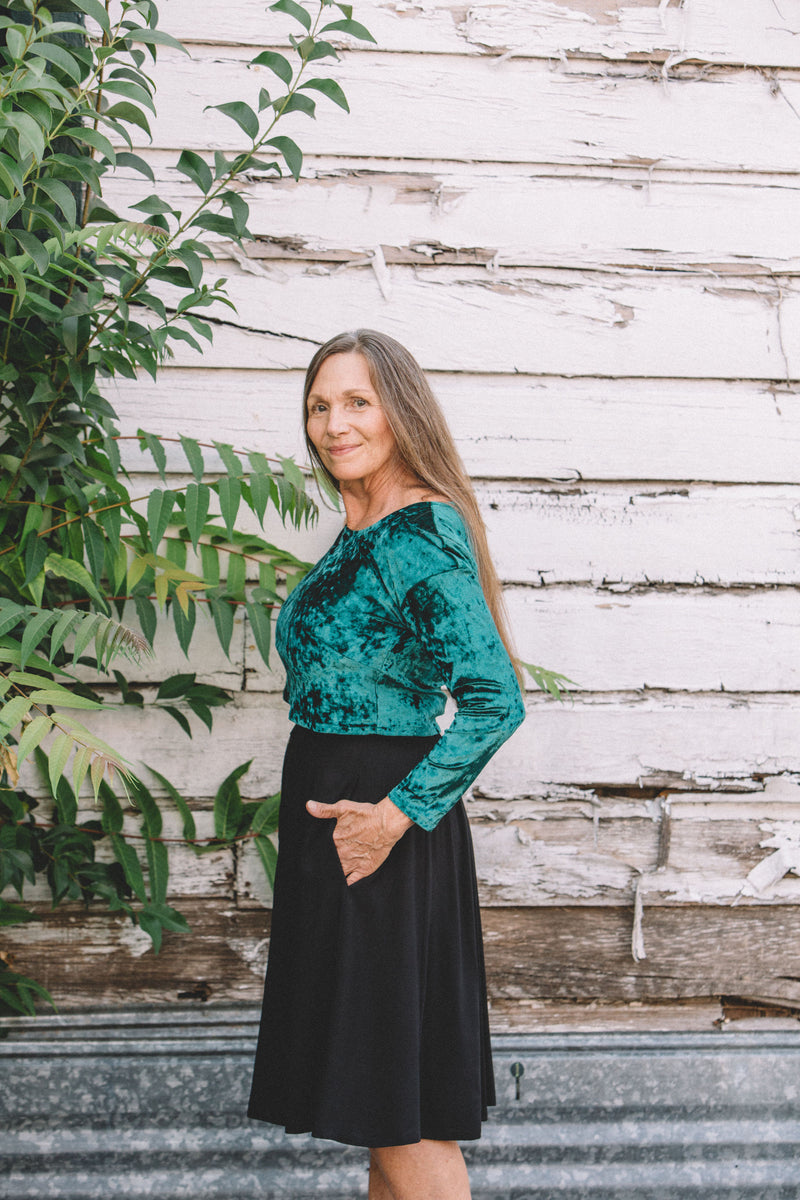Shelby Crop Top in Spruce Crushed Velvet
