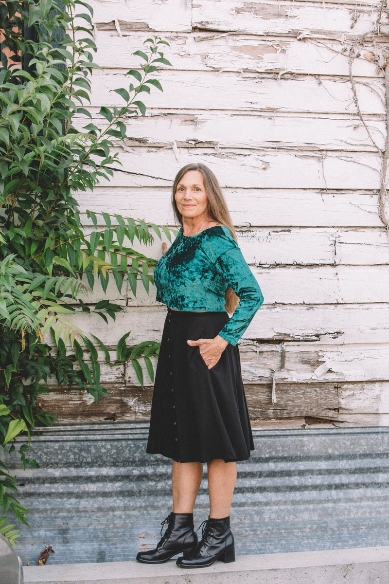 Shelby Crop Top in Spruce Crushed Velvet