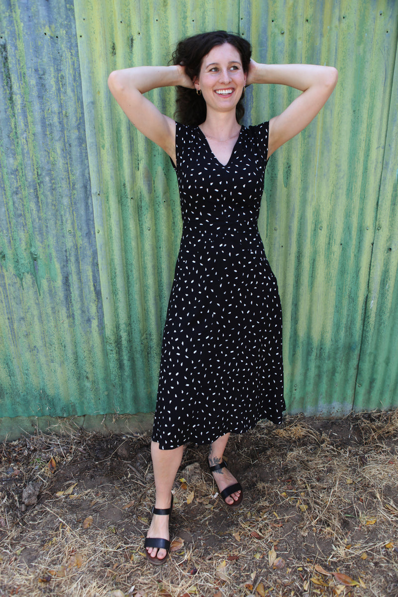 Xena Dress in Black Abstract Dot