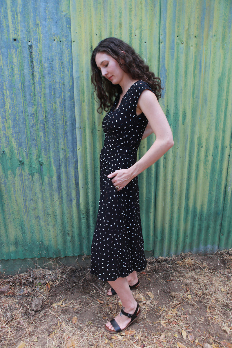 Xena Dress in Black Abstract Dot