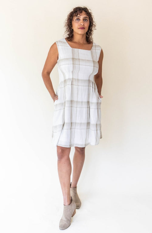 Pleiades Dress in Plaid Ivory