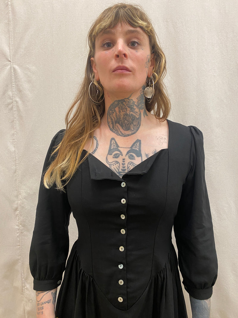 Prairie Dress in Black Linen 2X Prairie Dress in Black Linen 2X