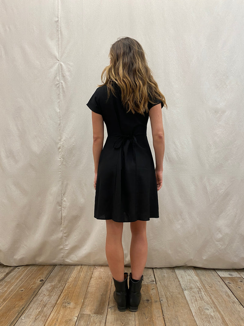 Dolman Dress in Black Linen