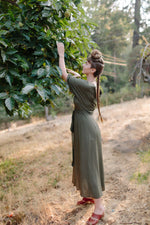 Diana Dress in Olive Green Challis