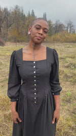 Prairie Dress in Black Linen